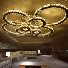 Chandeliers Surface Mounted Modern Led Ceiling Crystal For Lobby Living Room Bedroom Circle Ring Avize Cristals Large Chandelier