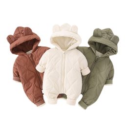 Rompers 3-24M Winter Thick born Baby Girls Boys Hooded Cotton Infant Clothes Outfit Jumpsuit Warm Snow Outdoor Clothing 221122