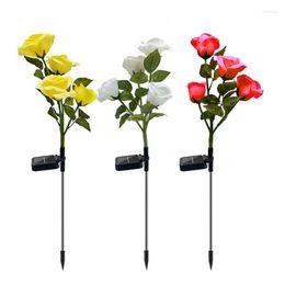 Decorative Flowers 3pcs Solar Rose Lights Outdoor Lawn Garden Lights; Artificial Wedding Decoration