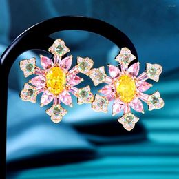 Dangle Earrings Missvikki Luxury Cute Crystal Pink Flower For Women Bridal Wedding Party Daily Trendy Jewellery Accessories High Quality