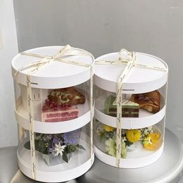 Geschirr-Sets, doppelte transparente Cupcake-Box, runde Geburtstagsblumen-Kuchen- und Dessertverpackung, Einwegverpackung, 2 Stück