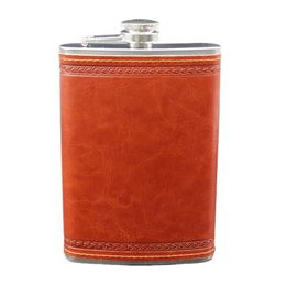 Hip Flasks 9Oz Stainless Steel Leather Pocket Flask Mini Brown Hip Flasks Wine Whisky Alcohol Bottle Outdoor Drinkware Drop Delivery Dhpcm