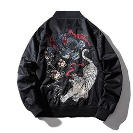 Men's Leather Faux Embroidery Mens Bomber Jacket Dragon Tiger Autumn Winter Pilot Men Hip Hop Japanese Baseball Youth Streetwear Male 221122
