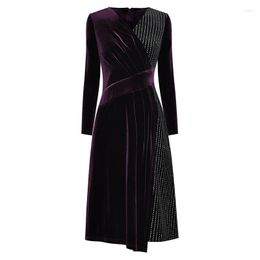 Casual Dresses QUALITY 2022 HIGH Est Runway Winter Dress Women's Long Sleeve V-Neck Asymmetrical Velvet