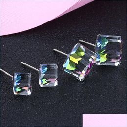 Stud Sterling Sier Crystal Cube Stud Earrings Red Black Diamond Ear Rings Women Fashion Jewellery Drop Delivery Dhusq