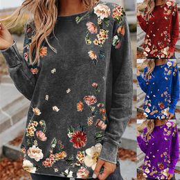 Women's Jumpsuits Rompers Elegant Pullover O Neck Loose Blouse Women Casual Harajuku Spring Autumn Shirts Tops Vintage Floral Print Long Sleeve Blusas 2XL 221123