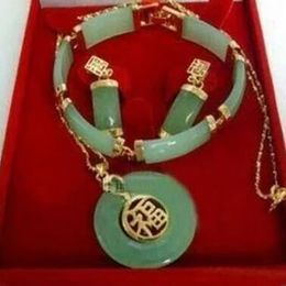 Green jade bracelet lucky earrings Pendant necklace Jewellery Set