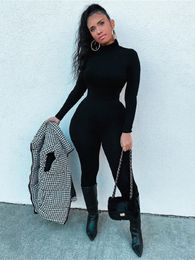 Women's Jumpsuits Rompers FQLWL Sexy Women Long Sleeve Turtleneck Womens Black White Outfits Bodycon 221122