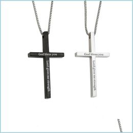 Pendant Necklaces God Bless Cross Necklace Black Stainless Steel Pendant Necklaces Women Mens Fashion Jewelry Gift Drop Delivery Pend Dhelw