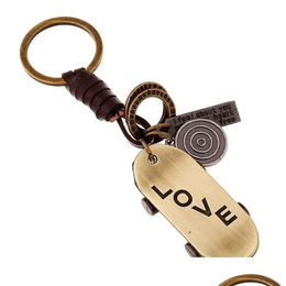 Key Rings Love Skateboard Key Rings Antique Sier Letter Tag Keychain Weave Holders Fashion Jewelry Drop Delivery Dhrjn