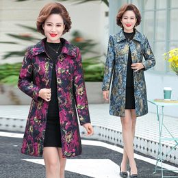 Women Blends High quality Winter Fall Women Female Slim Dobby Flower Coloured Elegant Long Trench Coat Spring Overcoat Cardigan Trenchcoat 221124