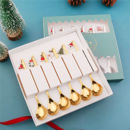 Christmas Decorations 6Pcs Year 2023 Tree Spoons Fork Gift Box Set Xmas Party Ornaments Decoration for Home Table Navidad 221123