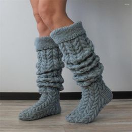 Women Socks Winter Cable Knitted Stockings Warm Over Knee Thigh High Long Boot Solid Colour Stocking