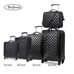Beasumore Retro Pu Leather Rolling Luggage Sets Spinner Inch Women High Capacity Suitcase Wheels Men Cabin Trolley J220707