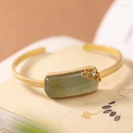 Bangle Women's Ancient Bracelet Sterling Silver S925 Antique Elegant Inlaid Simple Opening Jade Bracelets