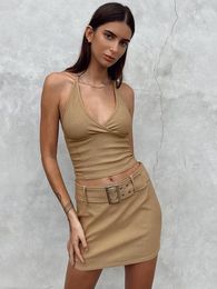 Two Piece Dress 2 Set Women Summer Casual Clothes Halter V Neck Crop Top High Waist Skirts Sets Female Party Club Sexy s Outfits 221123