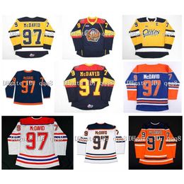 College Hockey Wears 97 Connor McDavid Jersey Erie Otters White Blue Orange Yellow Black OHL COA Reverse Retro Hockey Jersey Size S-XXXL