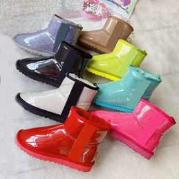 Дизайнерские австралийские сапоги Классические прозрачные мини-обуви женские женские зимние снежные меховые пушистые девушки Детские мужские атласные ботинки ботильоны угги пинетки fsnow Half wgg