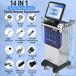 14 IN 1 High Frequency Skin Spot Removal Hair Care Hydrodermabrasion Skin Scrubber Blackhead Removing Oxygen Microdermabrasion Machine