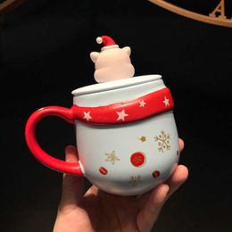 Starbucks Mug Christmas Gift 355ml Santa Red Scarf Ceramic Cup Water Mugs with LIDS 9FHB