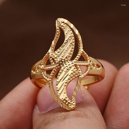 Cluster Rings 24K Flower Gold Colour For Women Dubai India Bride Wedding Kid Girl Africa Bangle Arab Jewellery Charm Ring Christmas Gifts