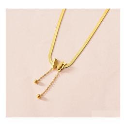 Pendant Necklaces Stainless Steel 2022 Fashion Pendants Jewelry Doublelayer Butterfly Choker Collier Necklaces For Women Drop Deliver Dhcth