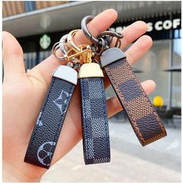 Creativity Presbyopia Print Car Keychain Bag Pendant Charm Jewellery Keyring Holder for Men Gift Fashion PU Leather Flower Grid Desi226E