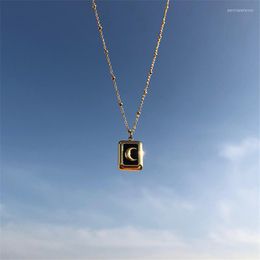 Pendant Necklaces Titanium With 18K Gold Black Square Moon Necklace Women Crescent Clavicle Chain Choker Female Bijoux Jewellery Party Gifts