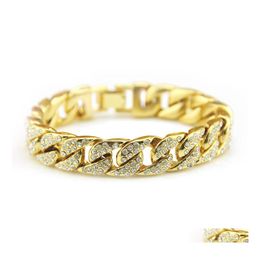 Identification Stainless Steel Gold And Sier Diamond Bracelet Men Women Punk Knight Fashion Atmosphere Birthday Gift Drop Delivery J Dhvds