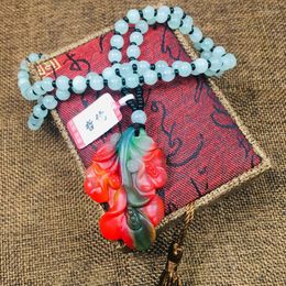 Pendant Necklaces Natural Colourful Stone Carved Multicolor Good Luck Orchid With Light Green Bead Chain Sweater