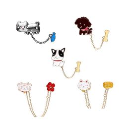 Pins Brooches Cat Ball Fish Dog Bone Brooches Cactus Potted Plant Steamship Animal Chain Tassel Pins Badges For Kids Cartoon Jewelr Dhsuk