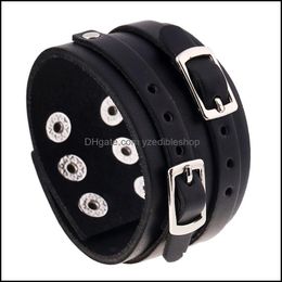 Bangle Pin Buckle Belt Charm Leather Bangle Cuff Button Adjustable Bracelet Wristand For Men Women Fashion Jewellery Drop Delivery Brac Dhvrt