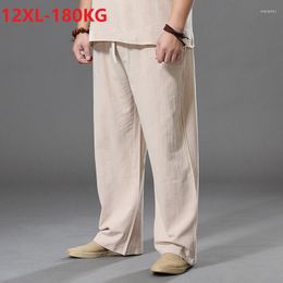 Men's Sleepwear Spring Summer Men Sleep Bottoms Vintage Pants Cotton Linen Wide Leg Elasticity Trousers Plus Size 8XL 9XL Home Loose