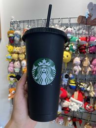 Starbucks Mermaid Goddess 24oz/710ml Plastic Tumbler Reusable Black Drinking Flat Bottom Cups Pillar Shape Lid Straw Mugs Free DHL BB2I