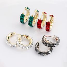 Vintage Shiny Gold Color Copper Huggie Hoop Earrings For Women Glass Earrings Trendy Jewelry