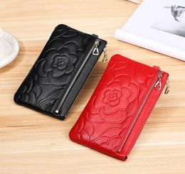 DHL50pcs Coin Purses Women Genuine Leather Floral Embossing Double Layer Large Capacity Phone Long Wallet Mix Colour