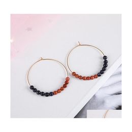 Dangle Chandelier Natural Stone Beads Round Wrapped Dangle Earrings For Women Fashion Gold Colour Circle Earring Boho Ear Jewellery G Dhhaw