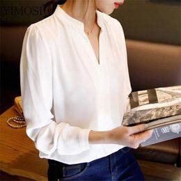 Women's Jumpsuits Rompers Spring Women Tops Long Sleeve Casual Chiffon Blouse Female VNeck Work Wear Solid Shirt Lady White Office Shirts 221123