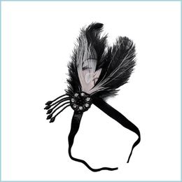 Hairpins Baffle Headband Headdress Black Feather Butterfly Hair Accessory With Crystal Drop Delivery Jewellery Hairjewelry Dhgarden Dhv2L