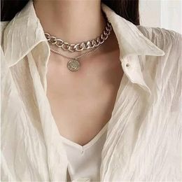 Pendant Necklaces Hip Hop Gold Layered Round Disc Initial Charms Necklace Choker Collares For Women Teen Girls Jewellery Gifts