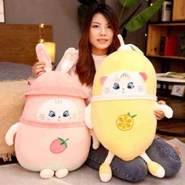 Creative Plush Animals Cats Toys Soft Beautiful Cat Cosplay Fruit Strawberry Lemon Pillow Baby Sleepy Doll For Girls Birthday Gift J220729