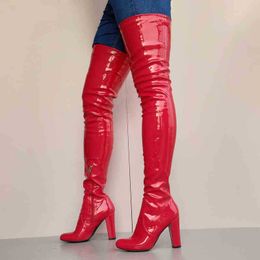 Boots Arden Furtado Woman Red Over The Knee Round Toe Chunky heels red Thigh High Heels 11cm Sexy Stretch Big Size 45 46 220906