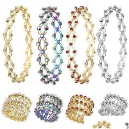 Band Rings 2 In 1 Magic Retractable Ring Bracelet Stretchable Twist Folding Crystal Rhinestone Rings Bracelets For Women Jewellery Gif Dhudh