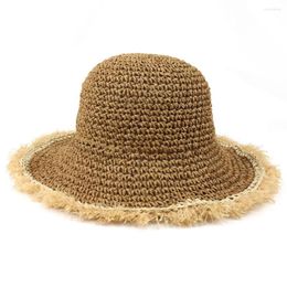 Wide Brim Hats Summer Women Crochet Knit Straw Hat Wavy Sunscreen Beach Cap Sunhat Outdoor Anti Uv Bowknot Sun Panama