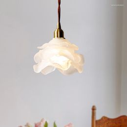 Pendant Lamps American Rose Petal Light Modern Japanese Brass Glass Hanging Kitchen Home Bedroom Bedside Lamp Living Room Decor