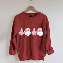 Women's Hoodies Sweatshirts Red Vintage Street Sweatshirt Women's Christmas Tree Santa Print Tracksuit Pullover Streetwear Unisex Shirt Crew Neck Tops S3xl 221124