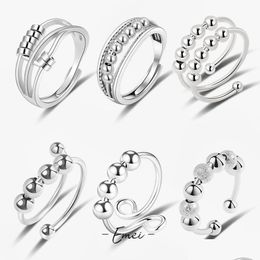 Band Rings Anti Anxiety Ring Rotatable Bead Spinner Band Rings For Women Men Jewellery Gift Drop Delivery Dhy6R