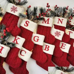 Christmas Decorations Christmas Decorations Socks Red Snowflake Alphabet Letters Knitting Stocking Tree Ornaments Decor For Home Xma Dhstk