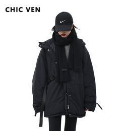 Womens Down Parkas CHIC VEN Korean Thickened Cotton Jacket Casual Loose Hooded Coat Drawstring Women Bread Female Winter 221124