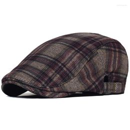 Berets Winter Warm Thick Sboy Cap Men Women Vintage Plaid Casual Stripe Gatsby Flat Hat Peaked Adjustable